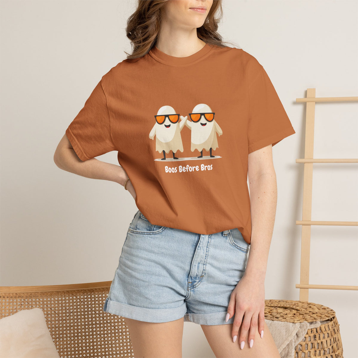 Boos Before Bros funny ghost Halloween streetwear graphic tee