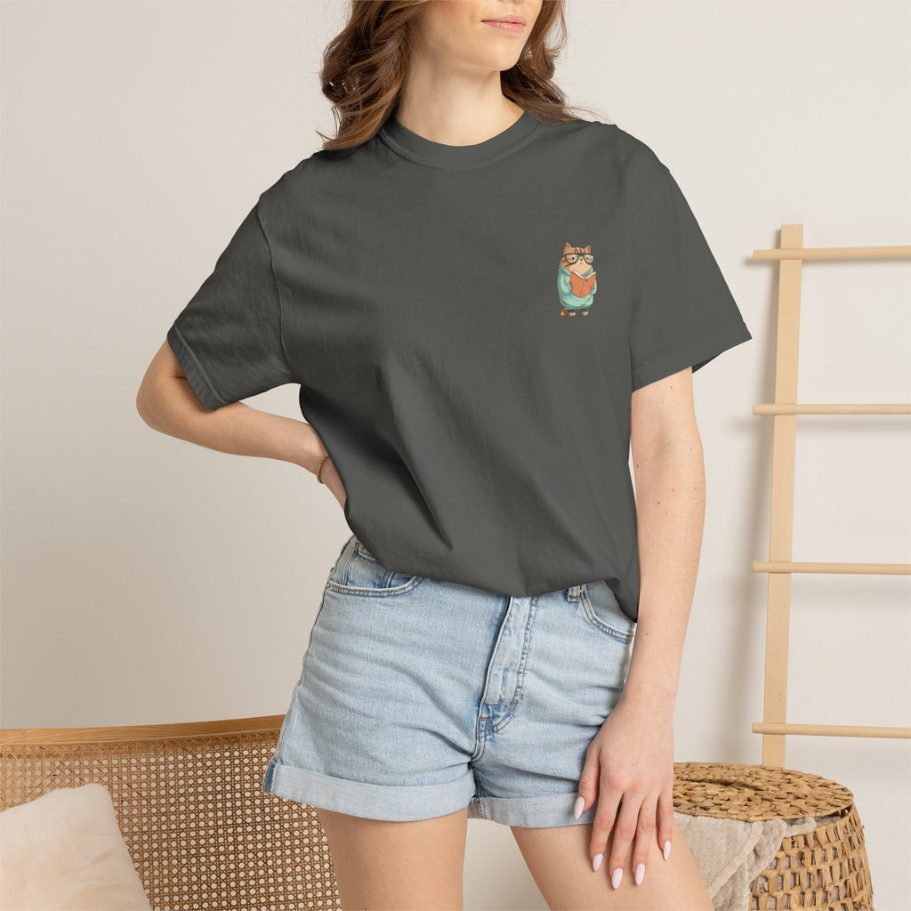 "Bookworm Cat" Minimalist T-Shirt | Cute Reader Graphic Tee
