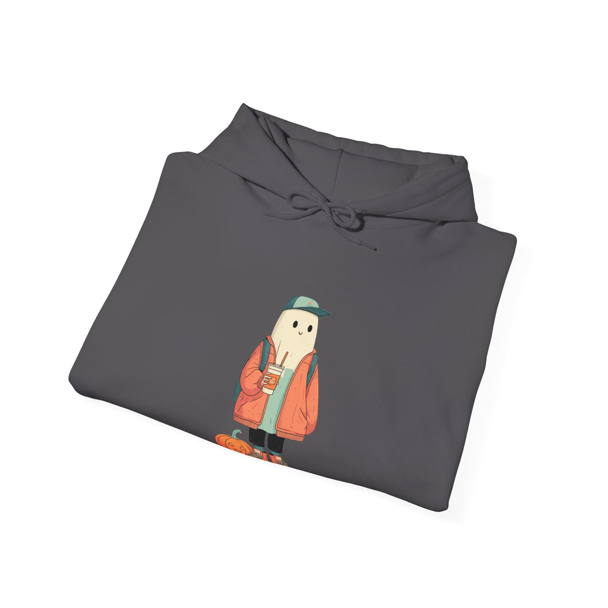 Streetwear Ghost Pumpkin Spice Hoodie – Cute Fall Graphic Sweatshirt, Halloween Coffee Run Pullover, Cozy Autumn Gift, Unisex Hooded Sweatshirt