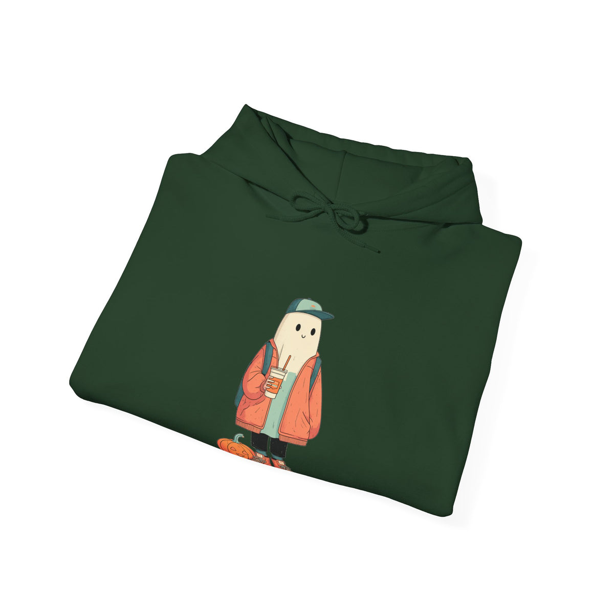 Streetwear Ghost Pumpkin Spice Hoodie – Cute Fall Graphic Sweatshirt, Halloween Coffee Run Pullover, Cozy Autumn Gift, Unisex Hooded Sweatshirt