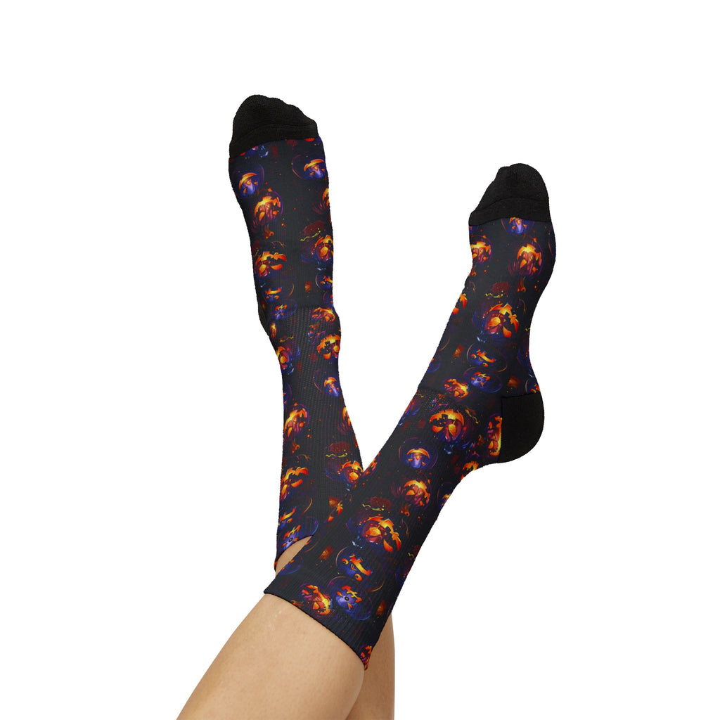 Pumpkin Party Halloween crew socks, vibrant pumpkin print