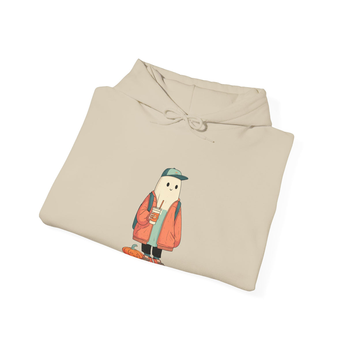 Streetwear Ghost Pumpkin Spice Hoodie – Cute Fall Graphic Sweatshirt, Halloween Coffee Run Pullover, Cozy Autumn Gift, Unisex Hooded Sweatshirt