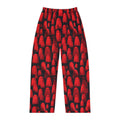 Women's red ghost print Halloween pajama pants, folded flat