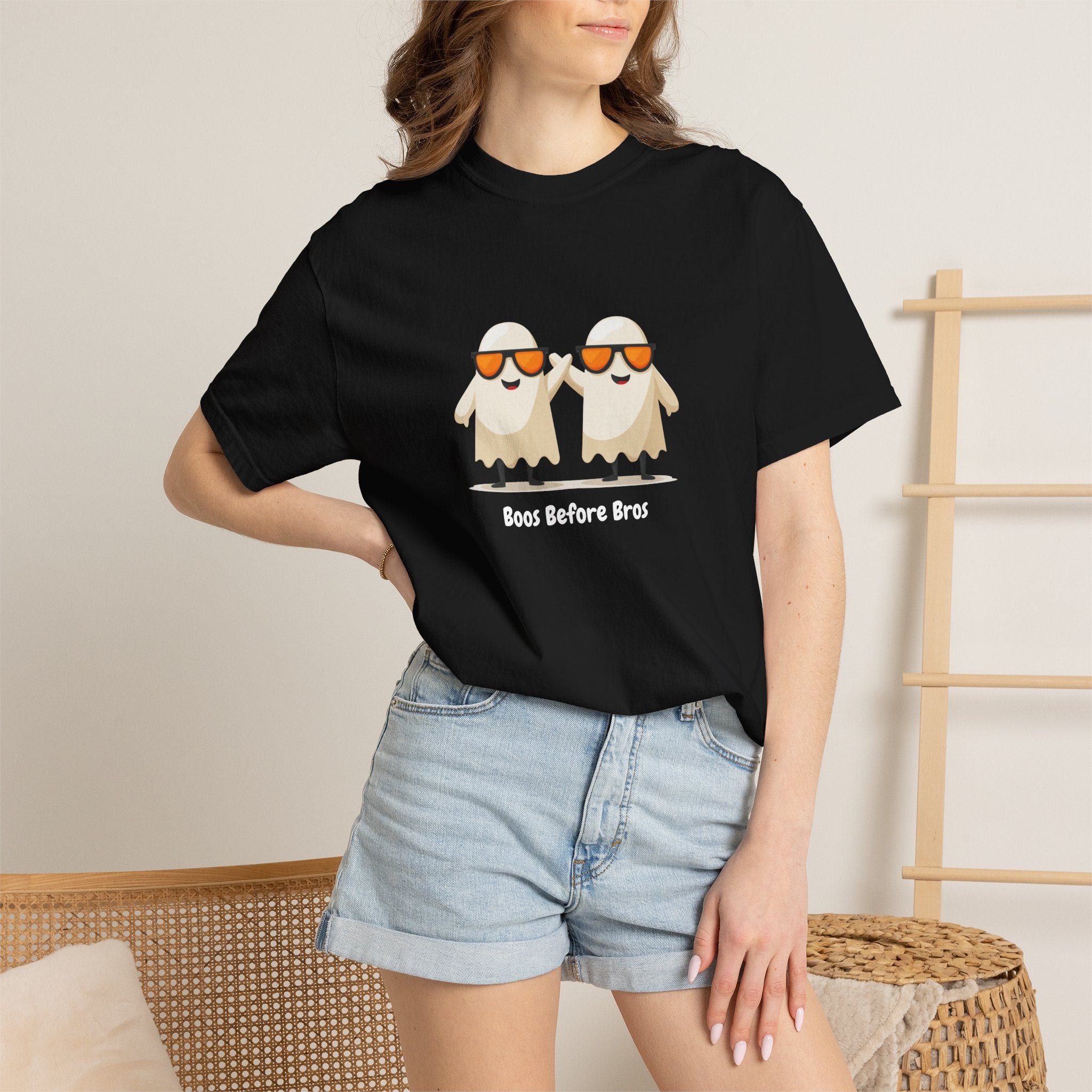 Boos Before Bros funny ghost Halloween streetwear graphic tee