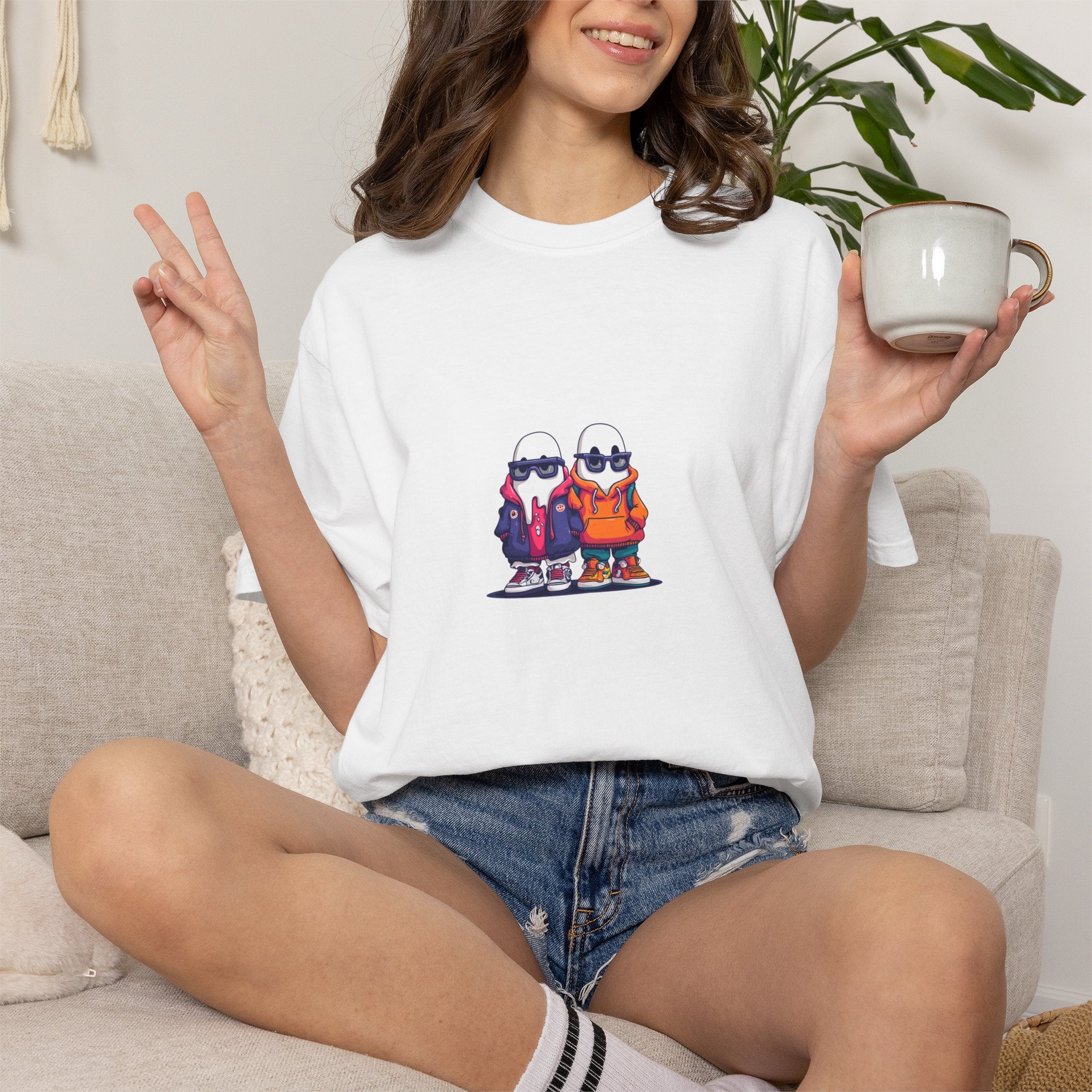 Duo Hood minimalist streetwear graphic tee, cool duo print