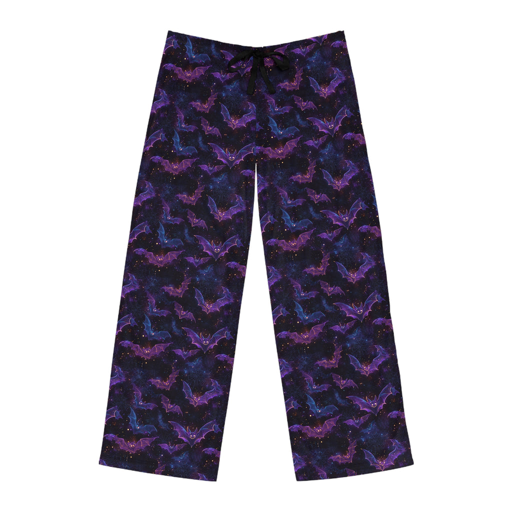 Men's spooky bat print pajama pants, folded flat