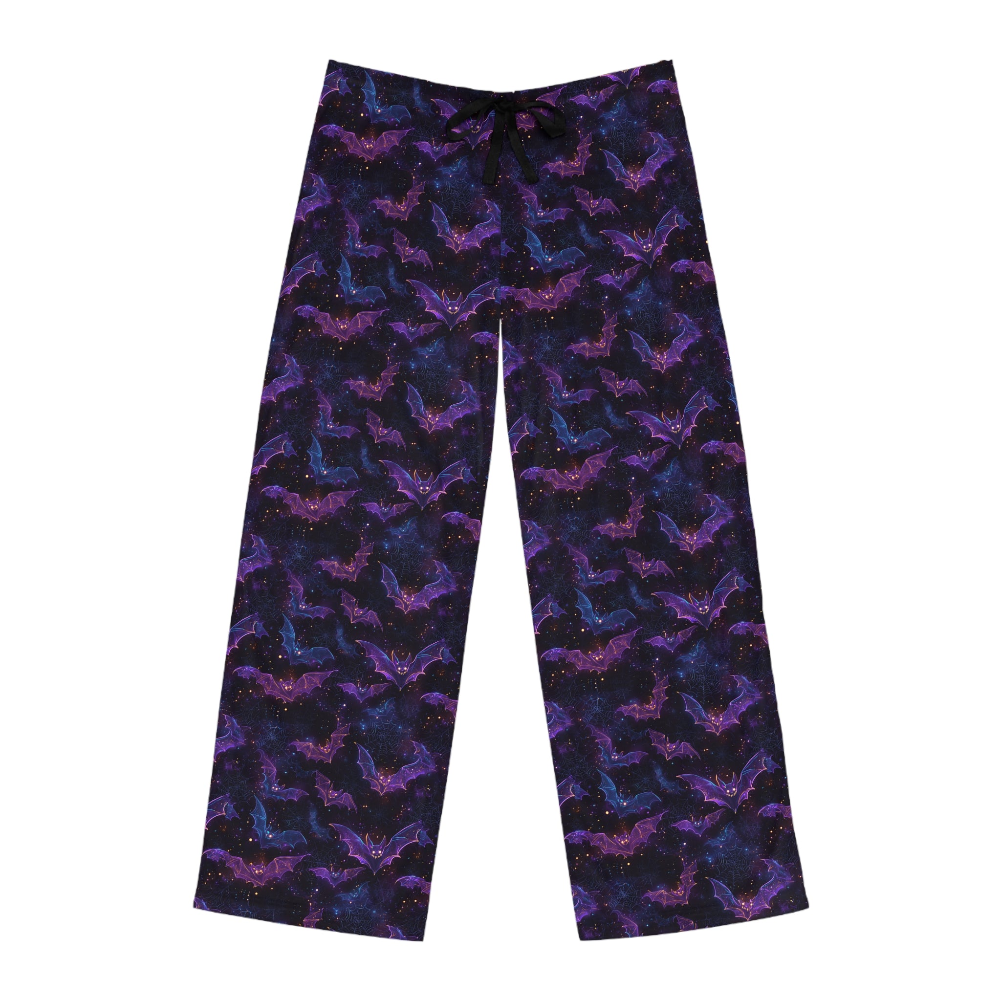 Men's spooky bat print pajama pants, folded flat