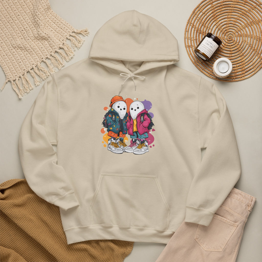 Streetwear Ghost Best Friends Hoodie – Cute Graphic Skater Ghosts Pullover, Matching BFF Sweatshirt, Halloween & Winter Holiday Gift, Unisex Hooded Sweatshirt