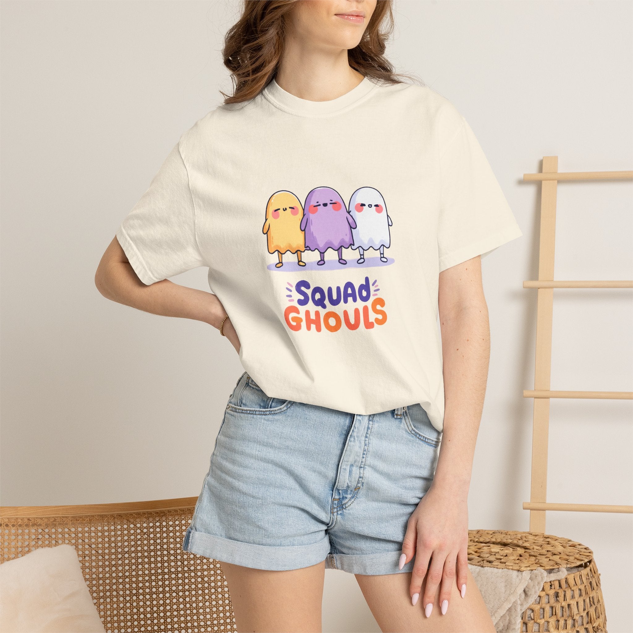 Squad Ghouls cute ghost graphic tee, oversized streetwear Halloween shirt