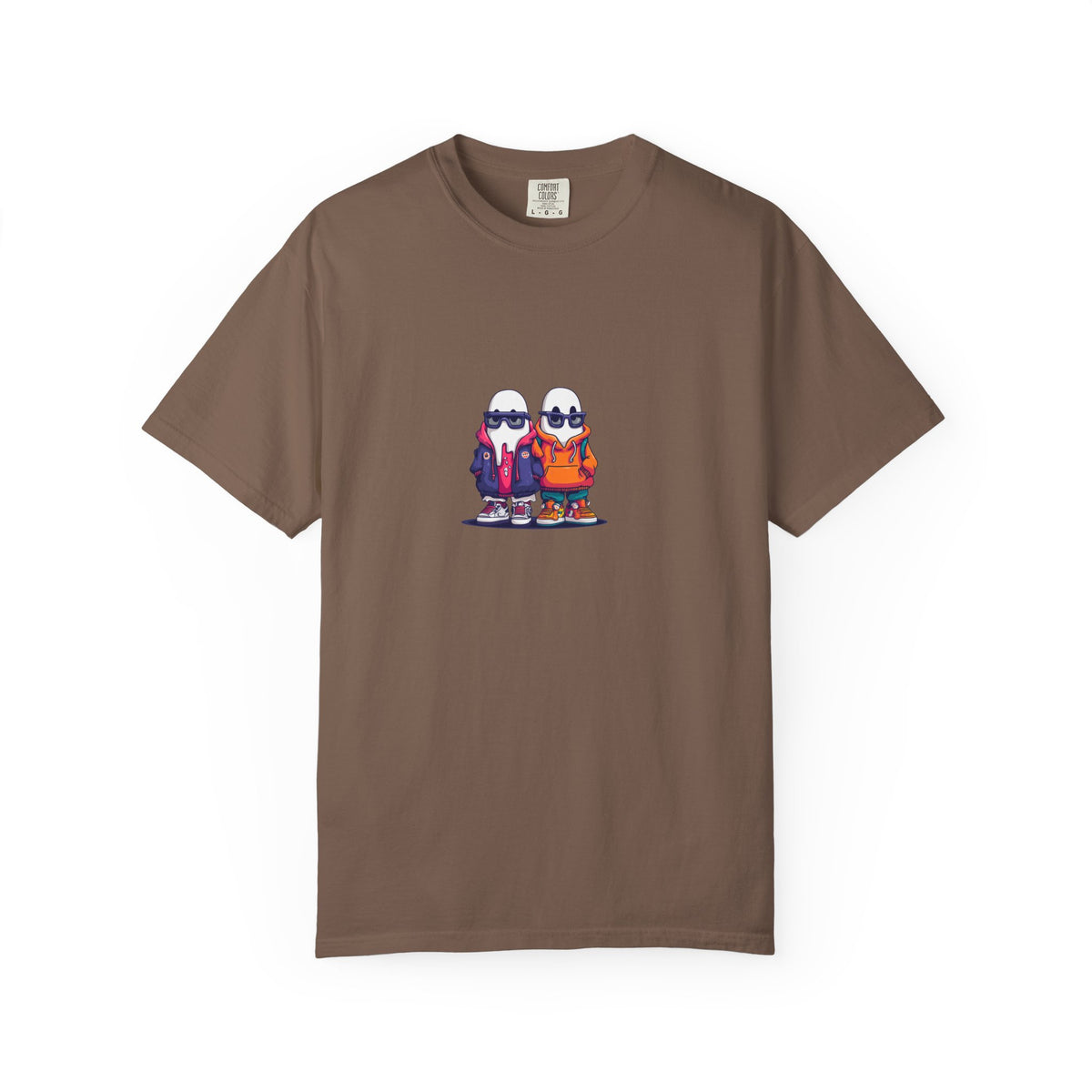 Duo Hood minimalist streetwear graphic tee, cool duo print