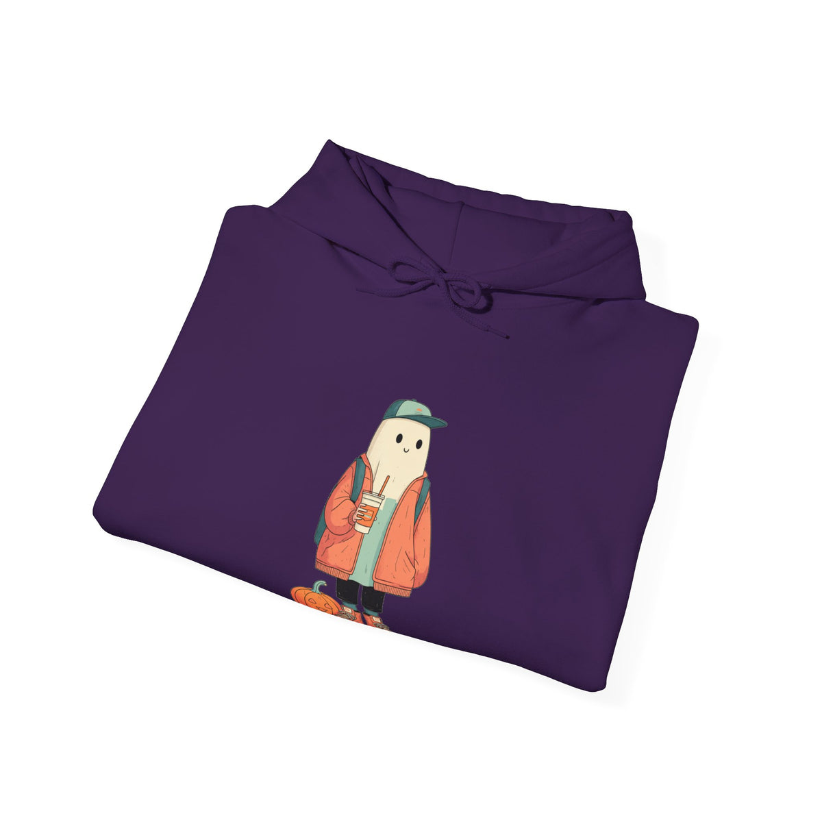 Streetwear Ghost Pumpkin Spice Hoodie – Cute Fall Graphic Sweatshirt, Halloween Coffee Run Pullover, Cozy Autumn Gift, Unisex Hooded Sweatshirt