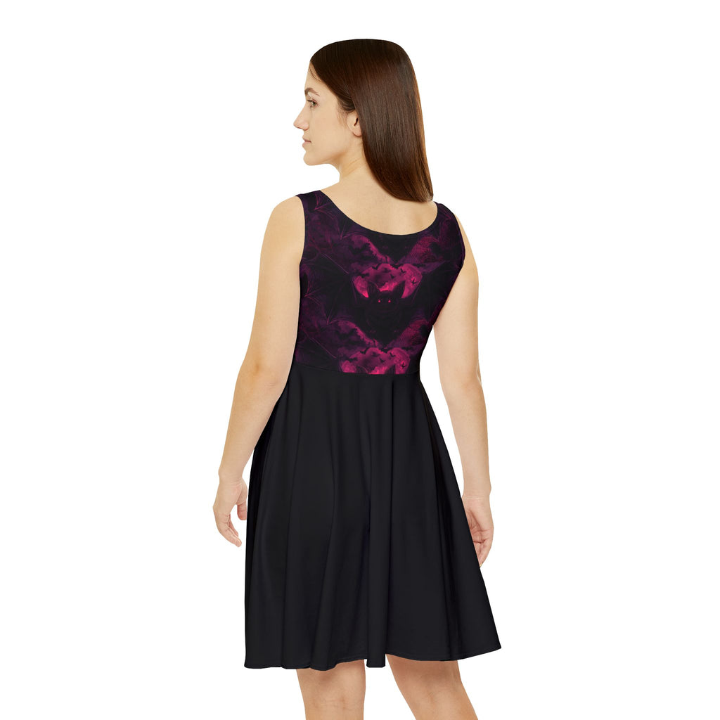 Purple galaxy bat skater dress worn, side view
