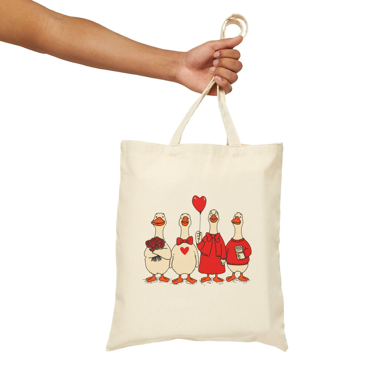 Valentine duck tote bag, natural color