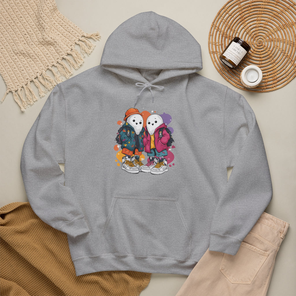 Streetwear Ghost Best Friends Hoodie – Cute Graphic Skater Ghosts Pullover, Matching BFF Sweatshirt, Halloween & Winter Holiday Gift, Unisex Hooded Sweatshirt