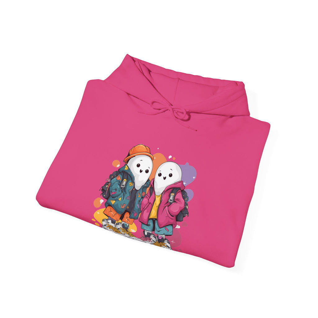 Streetwear Ghost Best Friends Hoodie – Cute Graphic Skater Ghosts Pullover, Matching BFF Sweatshirt, Halloween & Winter Holiday Gift, Unisex Hooded Sweatshirt