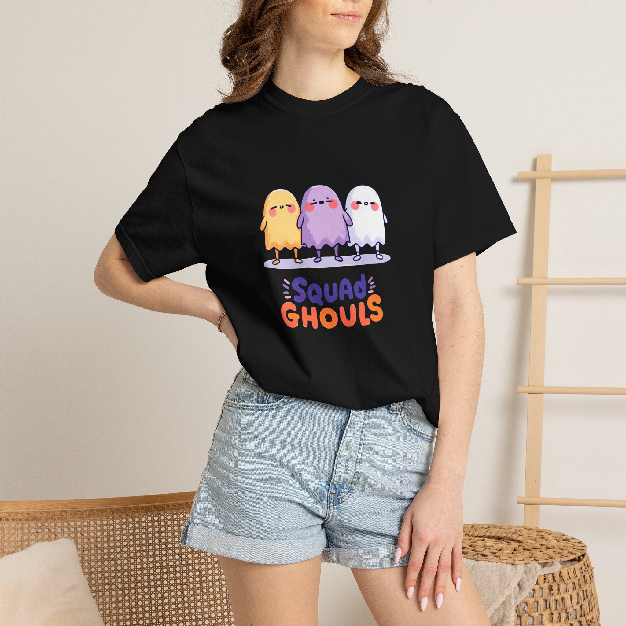 Squad Ghouls cute ghost graphic tee, oversized streetwear Halloween shirt