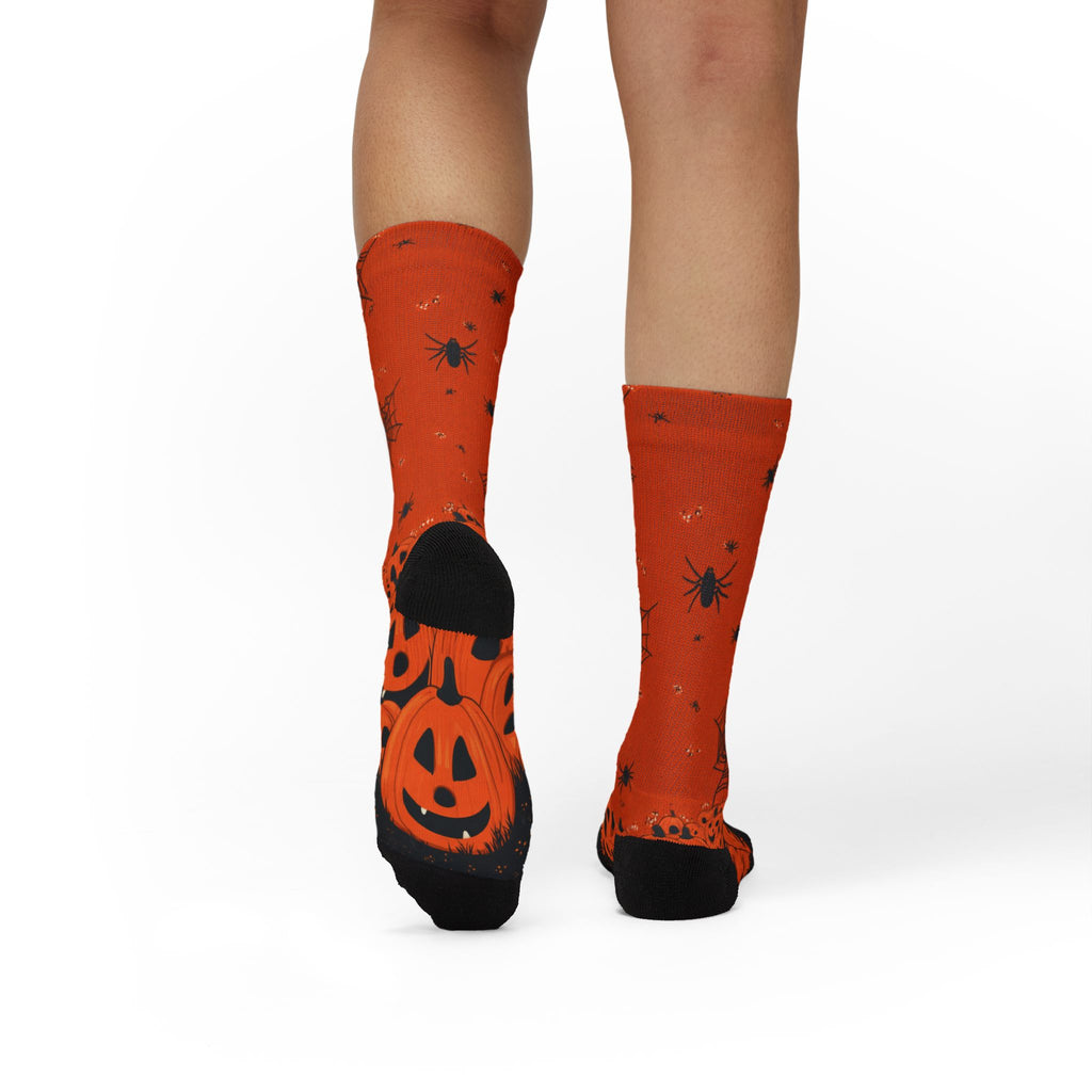 Jack-o-lantern Halloween crew socks, classic pumpkin print