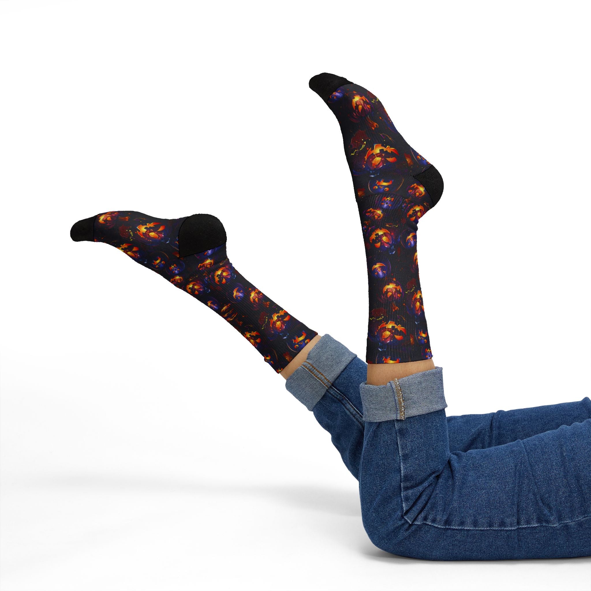 Pumpkin Party Halloween crew socks, vibrant pumpkin print