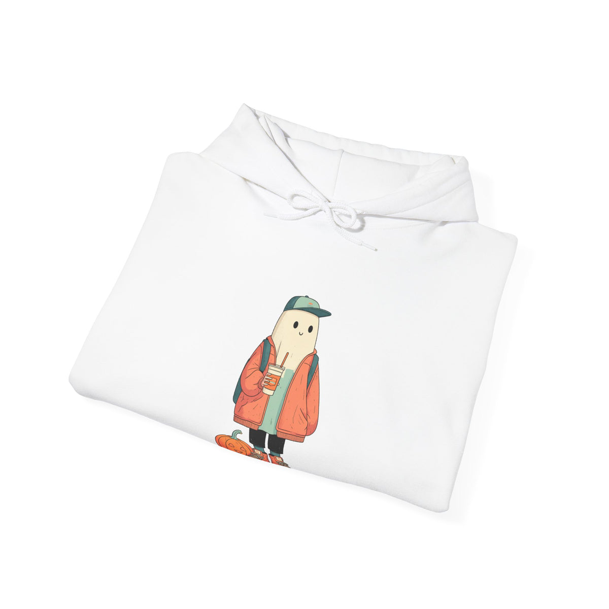 Streetwear Ghost Pumpkin Spice Hoodie – Cute Fall Graphic Sweatshirt, Halloween Coffee Run Pullover, Cozy Autumn Gift, Unisex Hooded Sweatshirt
