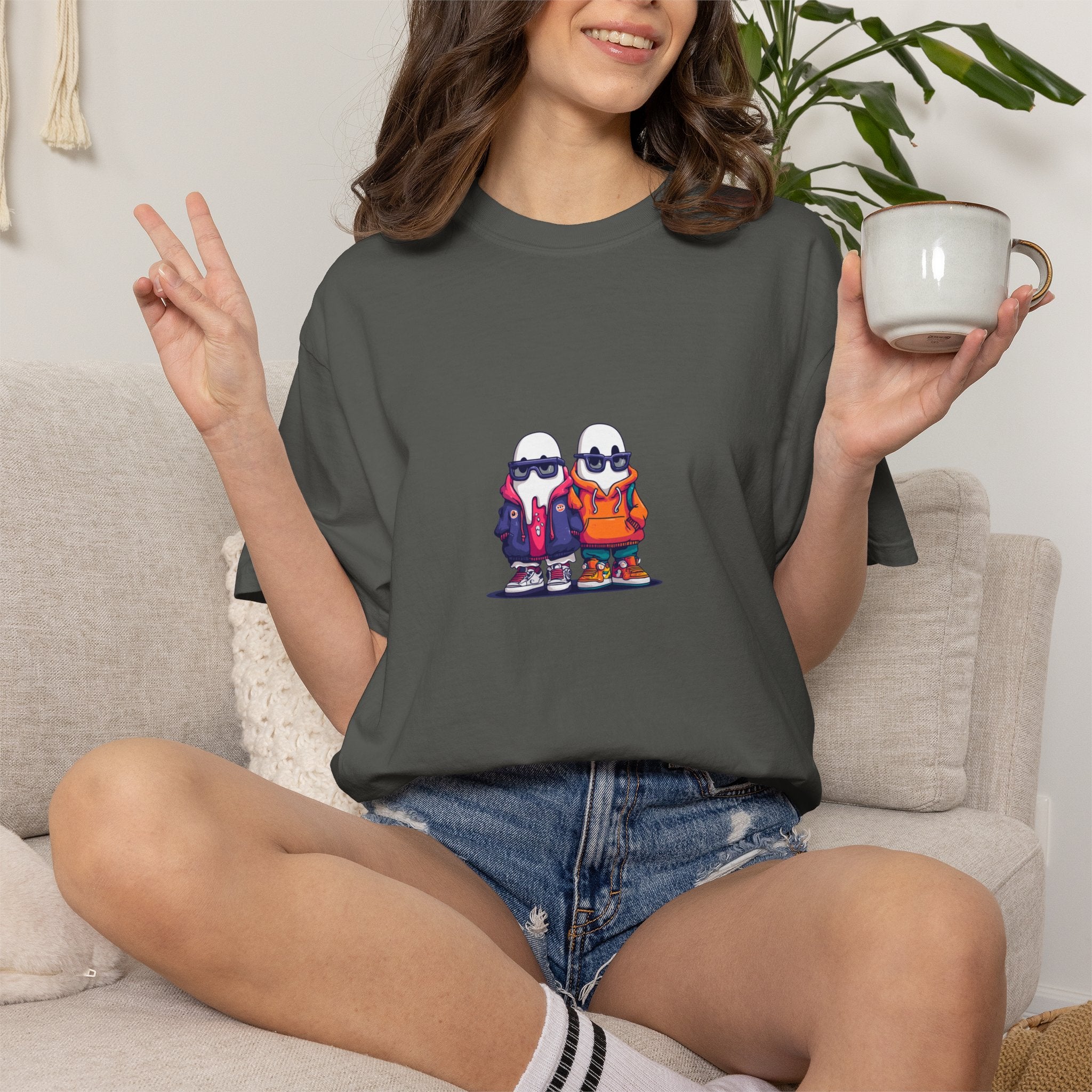Duo Hood minimalist streetwear graphic tee, cool duo print
