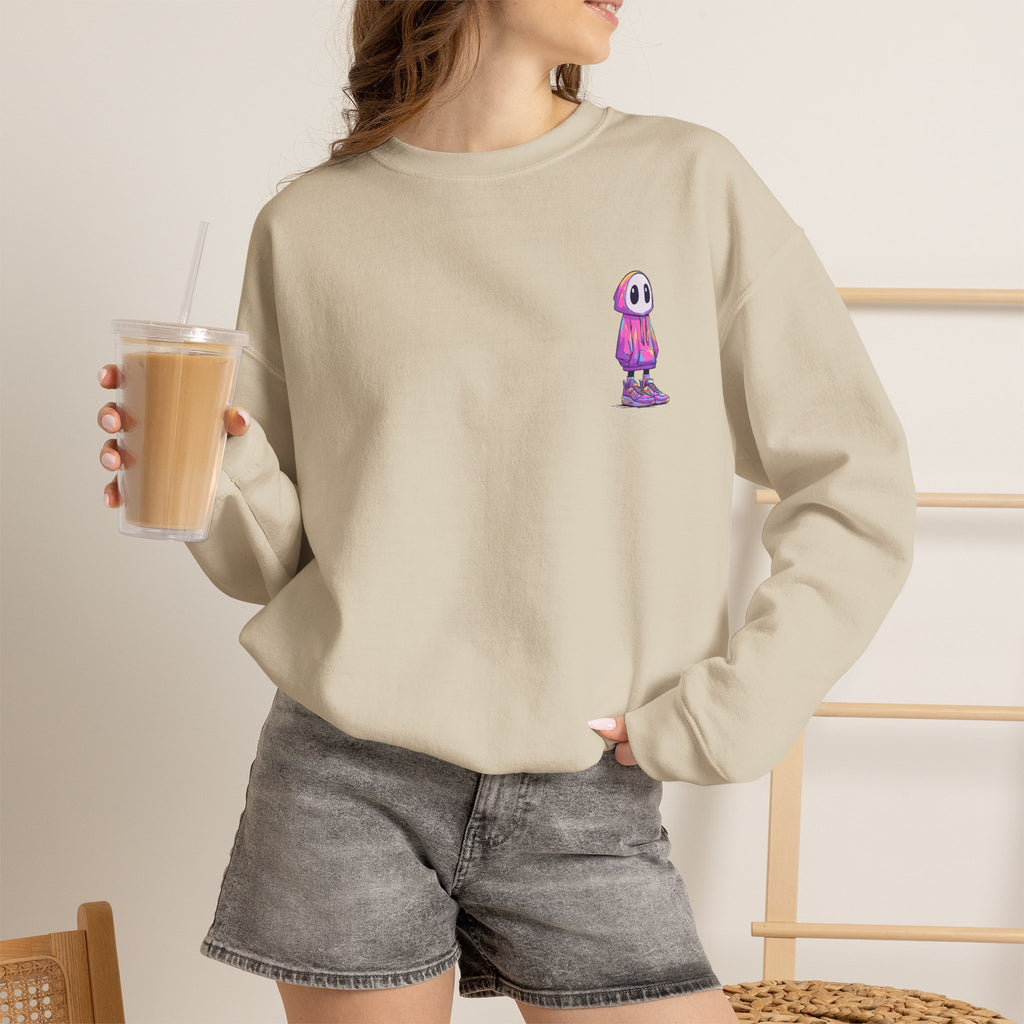 Cute Ghost Crewneck Sweatshirt – Minimalist Embroidered Streetwear Pullover, Cozy Halloween Sweatshirt, Aesthetic Fall Gift, Unisex Crew Neck